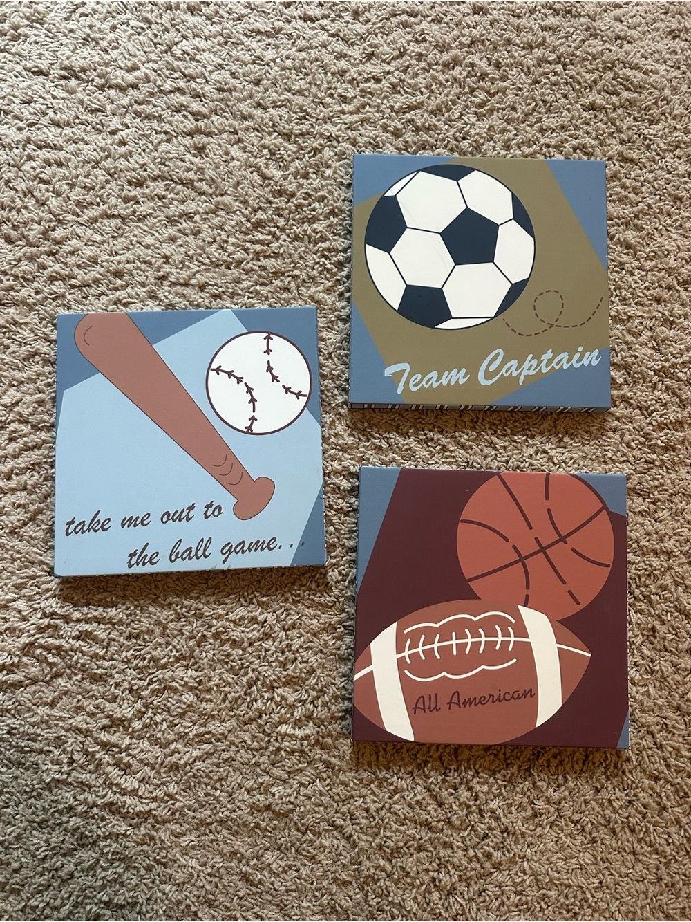 Set of 3 Sports Wall Art Canvases - Soccer, Baseball, Basketball